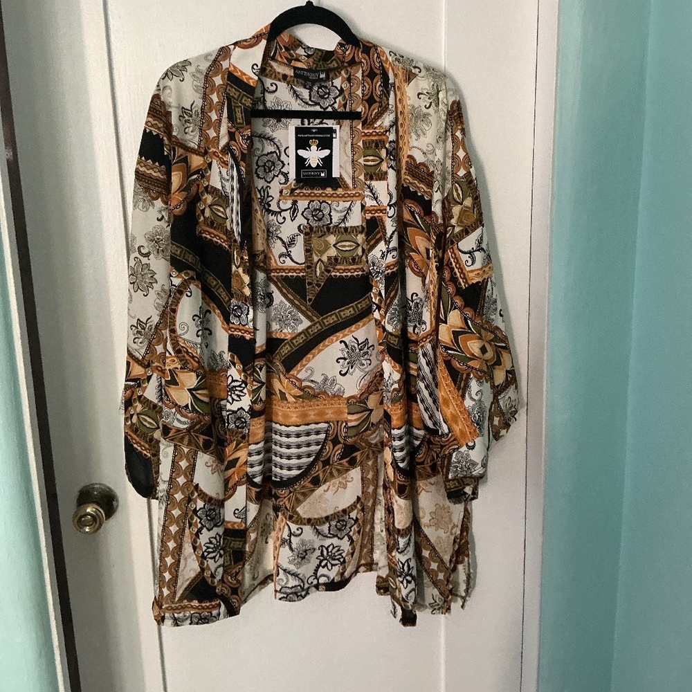 Boho Patchwork Print Kimono Cardigan – Flowy & Chic, Size XL, NWT